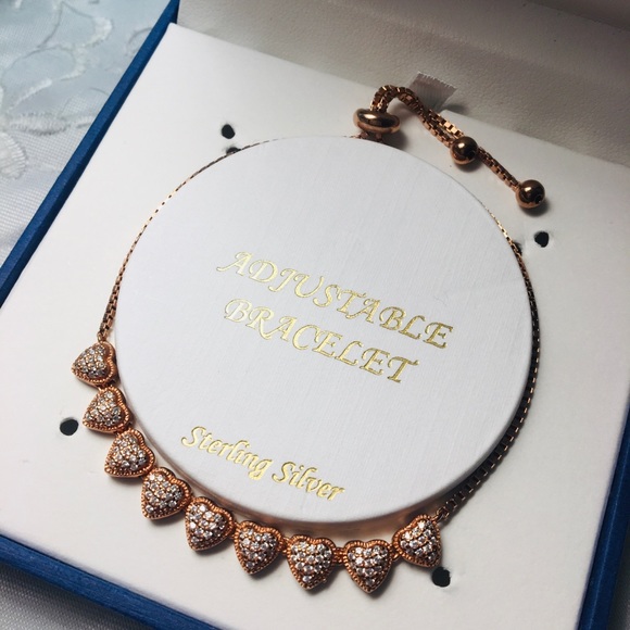 Rose Gold Sterling Silver Heart Adjust Bracelet - Picture 3 of 9